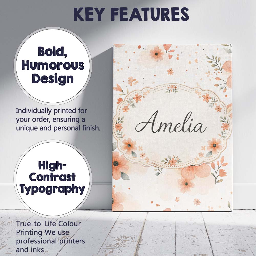 Personalised Name Soft Rainbow Floral Nursery Pattern Pastel Seamless Custom Home Unique Canvas Wall Art Print Decor Picture Ready to Hang