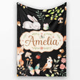 Watercolour Woodland Animals with Bunny Fox and Butterflies Pattern  Personalised Custom Name Super Soft Fleece Blanket Bed Sofa Throw