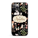 Watercolour Woodland Animals with Bunny Fox and Custom Name Protective Phone Case Mobile Cover Durable Everyday Smartphone Shock Resistant