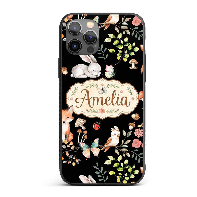 Watercolour Woodland Animals with Bunny Fox and Custom Name Protective Phone Case Mobile Cover Durable Everyday Smartphone Shock Resistant
