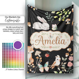 Watercolour Woodland Animals with Bunny Fox and Butterflies Pattern  Personalised Custom Name Super Soft Fleece Blanket Bed Sofa Throw
