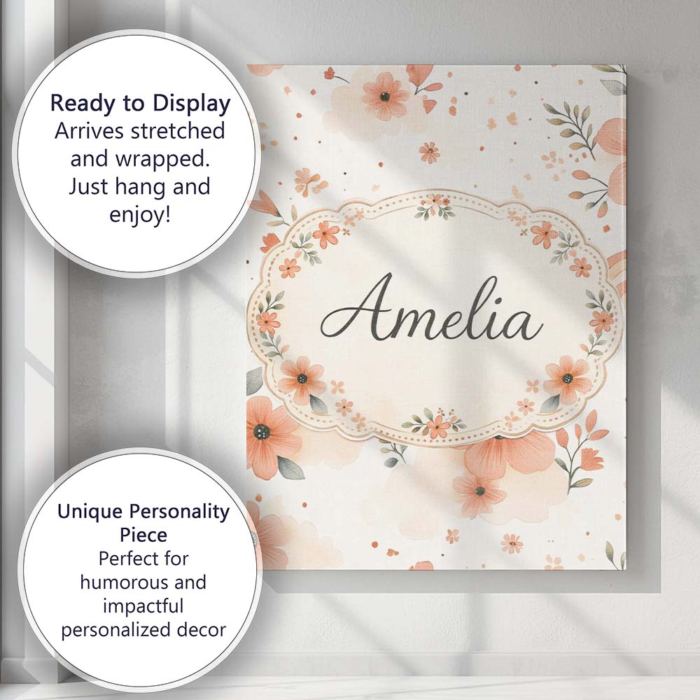 Personalised Name Soft Rainbow Floral Nursery Pattern Pastel Seamless Custom Home Unique Canvas Wall Art Print Decor Picture Ready to Hang