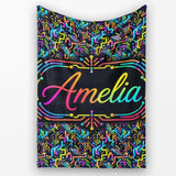 Neon Circuit Board Lines Abstract Technology Pattern on Dark Lovely  Personalised Custom Name Super Soft Fleece Blanket Bed Sofa Throw