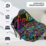 Neon Circuit Board Lines Abstract Technology Pattern on Dark Lovely  Personalised Custom Name Super Soft Fleece Blanket Bed Sofa Throw