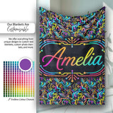 Neon Circuit Board Lines Abstract Technology Pattern on Dark Lovely  Personalised Custom Name Super Soft Fleece Blanket Bed Sofa Throw