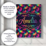 Personalised Name Vibrant Rainbow Feather Custom  Unique Gift Idea Elegant Feature Canvas Wall Art Print Decor Picture Ready to Hang