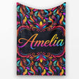 Colorful Tropical Feather Leaves on Black Background Seamless Exotic  Personalised Custom Name Super Soft Fleece Blanket Bed Sofa Throw