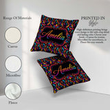 Custom Name Colorful Tropical Feather Leaves on Black Background Square Filled Cushion Throw Pillow Sofa Bed Home Decor Zip Washable UK Made