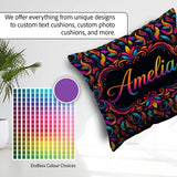 Custom Name Colorful Tropical Feather Leaves on Black Background Square Filled Cushion Throw Pillow Sofa Bed Home Decor Zip Washable UK Made