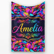 Abstract Fluid Paint Swirl Neon Colors on Dark Background Seamless  Personalised Custom Name Super Soft Fleece Blanket Bed Sofa Throw
