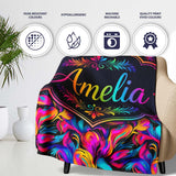 Abstract Fluid Paint Swirl Neon Colors on Dark Background Seamless  Personalised Custom Name Super Soft Fleece Blanket Bed Sofa Throw