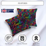 Custom Name Psychedelic Rainbow Wave Swirl Pattern on Background Square Filled Cushion Throw Pillow Sofa Bed Home Decor Zip Washable UK Made
