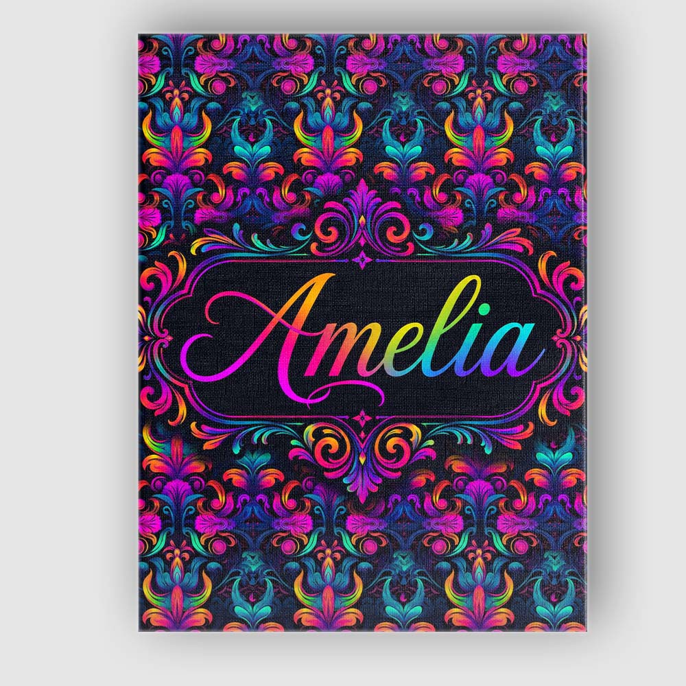 Personalised Name Vibrant Neon Baroque Custom  Modern Room Accent Elegant Feature Canvas Wall Art Print Decor Picture Ready to Hang