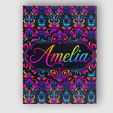 Personalised Name Vibrant Neon Baroque Custom  Modern Room Accent Elegant Feature Canvas Wall Art Print Decor Picture Ready to Hang