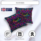 Custom Name Vibrant Neon Baroque Floral Damask Seamless Pattern Square Filled Cushion Throw Pillow Sofa Bed Home Decor Zip Washable UK Made
