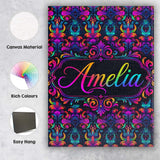 Personalised Name Vibrant Neon Baroque Custom  Modern Room Accent Elegant Feature Canvas Wall Art Print Decor Picture Ready to Hang