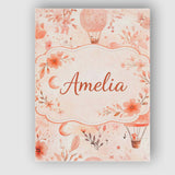 Personalised Name Coral Floral Hot Air Balloon Nursery Pattern Custom Modern Room Accent Canvas Wall Art Print Decor Picture Ready to Hang