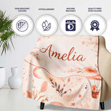 Coral Floral Hot Air Balloon Nursery Pattern Seamless Watercolour  Personalised Custom Name Super Soft Fleece Blanket Bed Sofa Throw