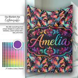 Colorful Abstract Feather Swirl Seamless Pattern on Dark Background  Personalised Custom Name Super Soft Fleece Blanket Bed Sofa Throw