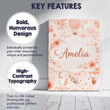 Personalised Name Coral Floral Hot Air Balloon Nursery Pattern Custom Modern Room Accent Canvas Wall Art Print Decor Picture Ready to Hang