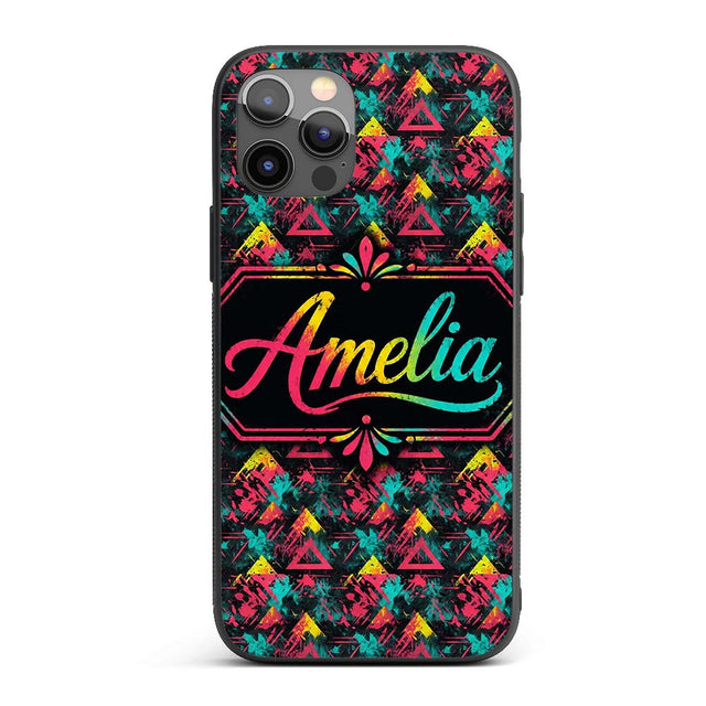 Bold Neon Grunge Triangle Splash Printed Design Custom Name Protective Phone Case Mobile Cover Durable Everyday Smartphone Shock Resistant
