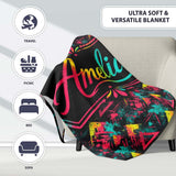 Bold Neon Grunge Triangle Splash Geometric Seamless Pattern Lovely  Personalised Custom Name Super Soft Fleece Blanket Bed Sofa Throw