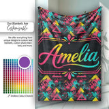 Bold Neon Grunge Triangle Splash Geometric Seamless Pattern Lovely  Personalised Custom Name Super Soft Fleece Blanket Bed Sofa Throw