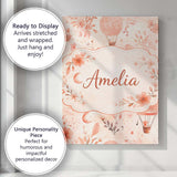 Personalised Name Coral Floral Hot Air Balloon Nursery Pattern Custom Modern Room Accent Canvas Wall Art Print Decor Picture Ready to Hang
