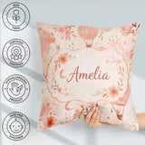 Custom Name Coral Floral Hot Balloon Nursery Pattern Watercolour Square Filled Cushion Throw Pillow Sofa Bed Home Decor Zip Washable UK Made