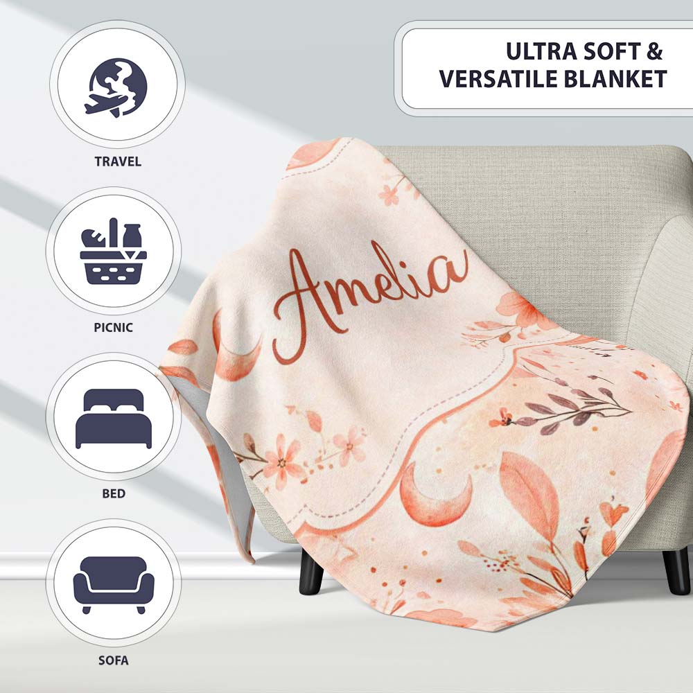 Coral Floral Hot Air Balloon Nursery Pattern Seamless Watercolour  Personalised Custom Name Super Soft Fleece Blanket Bed Sofa Throw