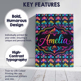 Personalised Name Bright Psychedelic Floral Custom  Bespoke Interior Contemporary Canvas Wall Art Print Decor Picture Ready to Hang
