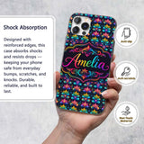 Bright Psychedelic Floral Scroll Damask Seamless Custom Name Protective Phone Case Mobile Cover Durable Everyday Smartphone Shock Resistant