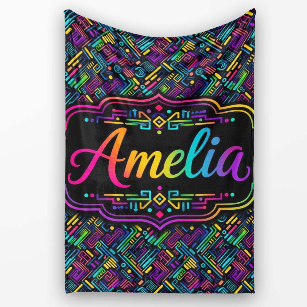 Modern Neon Circuit Board Geometric Seamless Pattern Lovely  Personalised Custom Name Super Soft Fleece Blanket Bed Sofa Throw