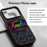 Modern Neon Circuit Board Geometric Seamless Custom Name Protective Phone Case Mobile Cover Durable Everyday Smartphone Shock Resistant