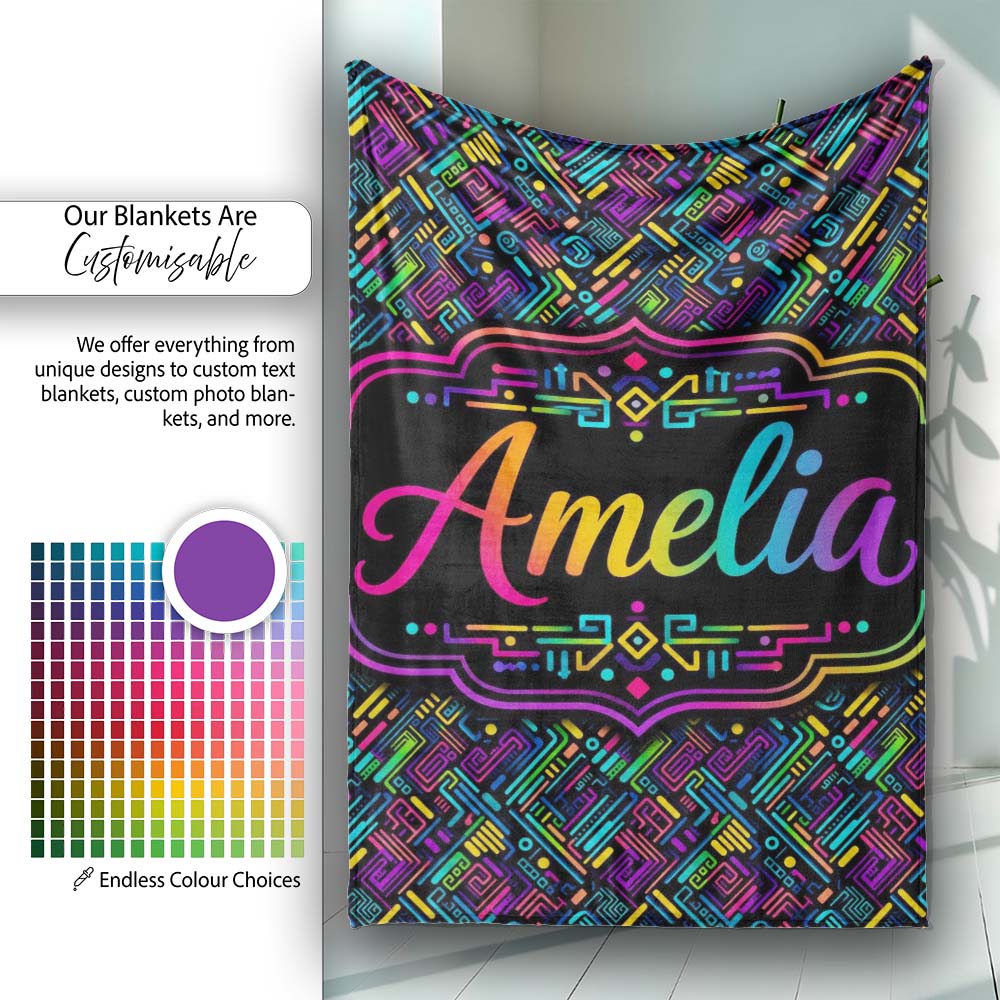 Modern Neon Circuit Board Geometric Seamless Pattern Lovely  Personalised Custom Name Super Soft Fleece Blanket Bed Sofa Throw