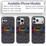 Modern Neon Circuit Board Geometric Seamless Custom Name Protective Phone Case Mobile Cover Durable Everyday Smartphone Shock Resistant