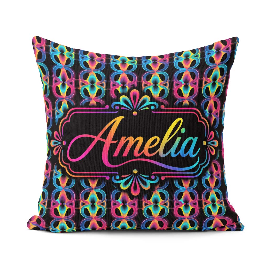 Custom Name Psychedelic Loop Gradient Geometric Seamless Pattern Square Filled Cushion Throw Pillow Sofa Bed Home Decor Zip Washable UK Made