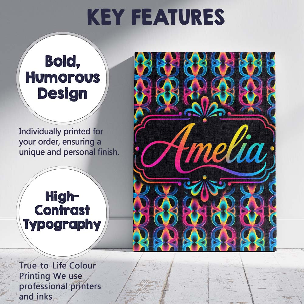 Personalised Name Retro Psychedelic Loop Custom  Unique Gift Idea Elegant Feature Canvas Wall Art Print Decor Picture Ready to Hang