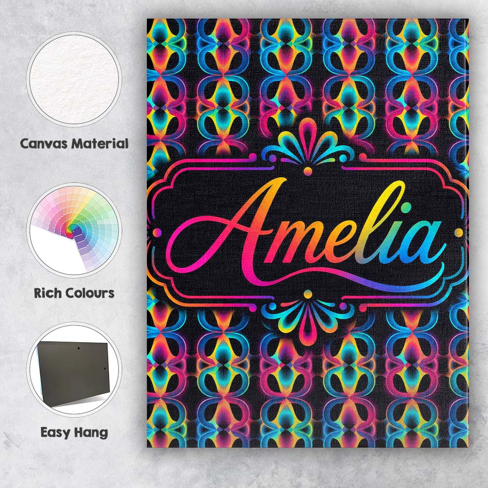 Personalised Name Retro Psychedelic Loop Custom  Unique Gift Idea Elegant Feature Canvas Wall Art Print Decor Picture Ready to Hang