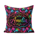 Custom Name Colorful Triangle Graffiti Abstract Seamless Pattern Square Filled Cushion Throw Pillow Sofa Bed Home Decor Zip Washable UK Made
