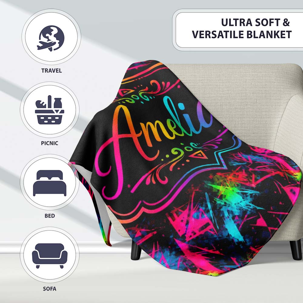 Colorful Neon Triangle Graffiti Abstract Seamless Pattern Lovely  Personalised Custom Name Super Soft Fleece Blanket Bed Sofa Throw