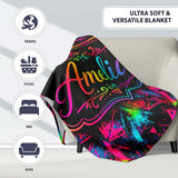 Colorful Neon Triangle Graffiti Abstract Seamless Pattern Lovely  Personalised Custom Name Super Soft Fleece Blanket Bed Sofa Throw