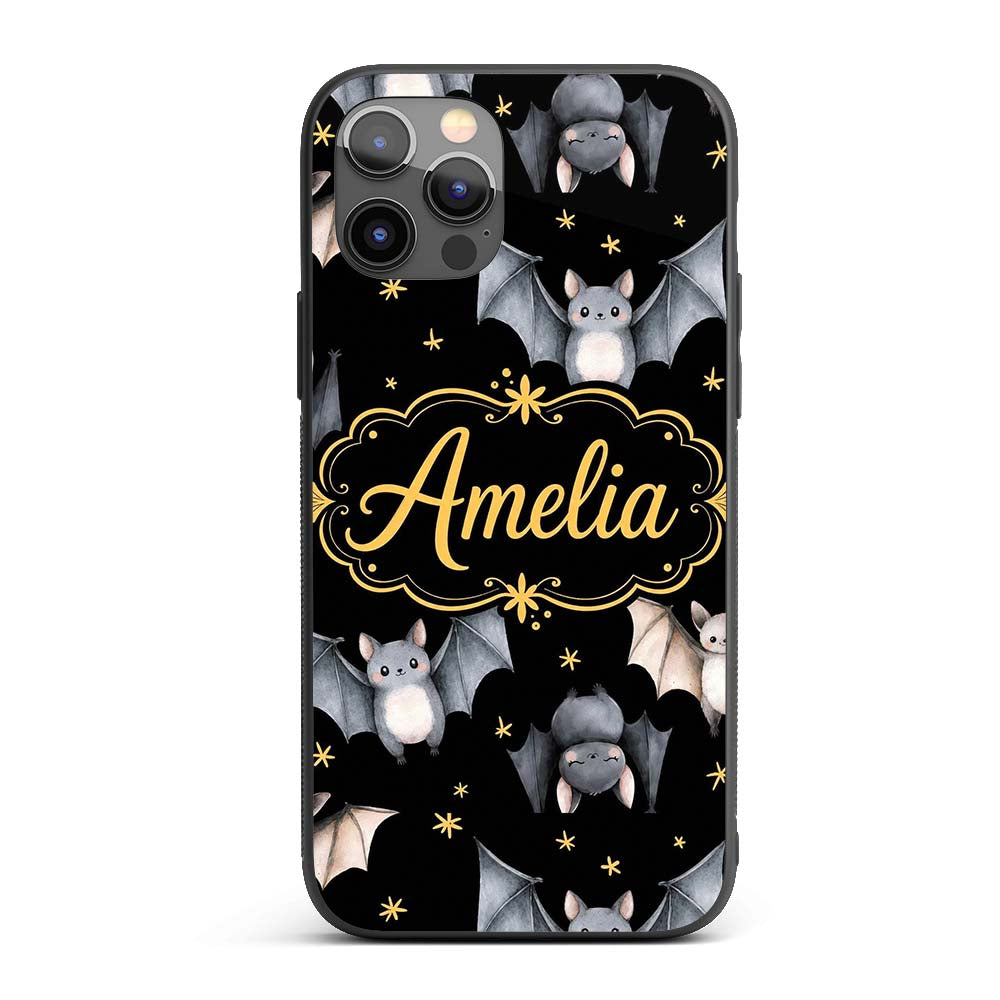 Cute Watercolor Bats and Stars Seamless Halloween Custom Name Protective Phone Case Mobile Cover Durable Everyday Smartphone Shock Resistant