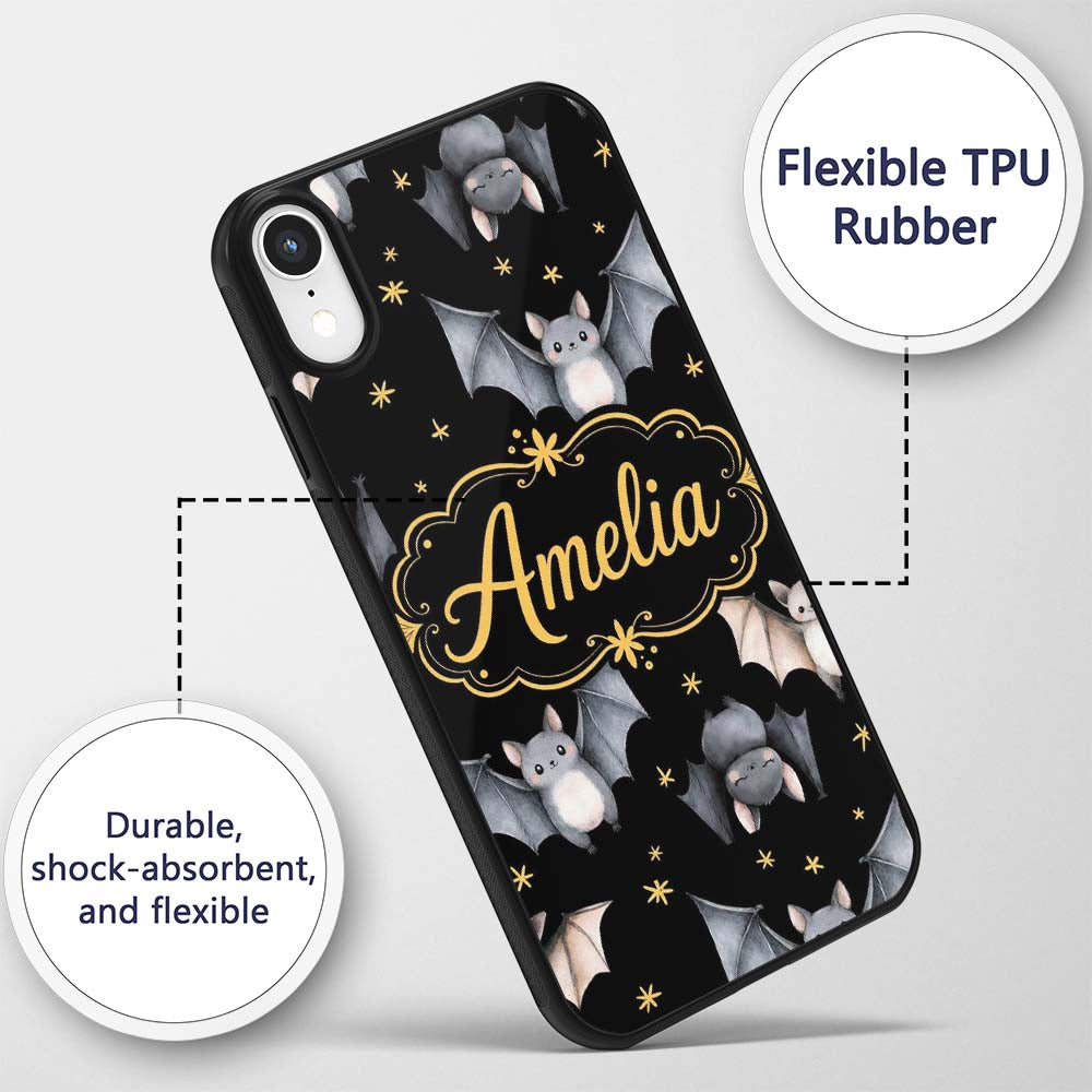 Cute Watercolor Bats and Stars Seamless Halloween Custom Name Protective Phone Case Mobile Cover Durable Everyday Smartphone Shock Resistant
