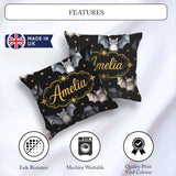 Custom Name Cute Bats and Stars Seamless Halloween Pattern Black Square Filled Cushion Throw Pillow Sofa Bed Home Decor Zip Washable UK Made