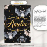 Cute Watercolor Bats and Stars Seamless Halloween Pattern Black  Personalised Custom Name Super Soft Fleece Blanket Bed Sofa Throw