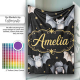 Cute Watercolor Bats and Stars Seamless Halloween Pattern Black  Personalised Custom Name Super Soft Fleece Blanket Bed Sofa Throw