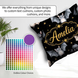 Custom Name Cute Bats and Stars Seamless Halloween Pattern Black Square Filled Cushion Throw Pillow Sofa Bed Home Decor Zip Washable UK Made