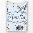 Cute Watercolor Bats and Stars Seamless Pattern Soft Blue Background  Personalised Custom Name Super Soft Fleece Blanket Bed Sofa Throw