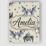 Personalised Name Cute Watercolor Bats and Custom  Unique Gift Idea Elegant Feature Canvas Wall Art Print Decor Picture Ready to Hang